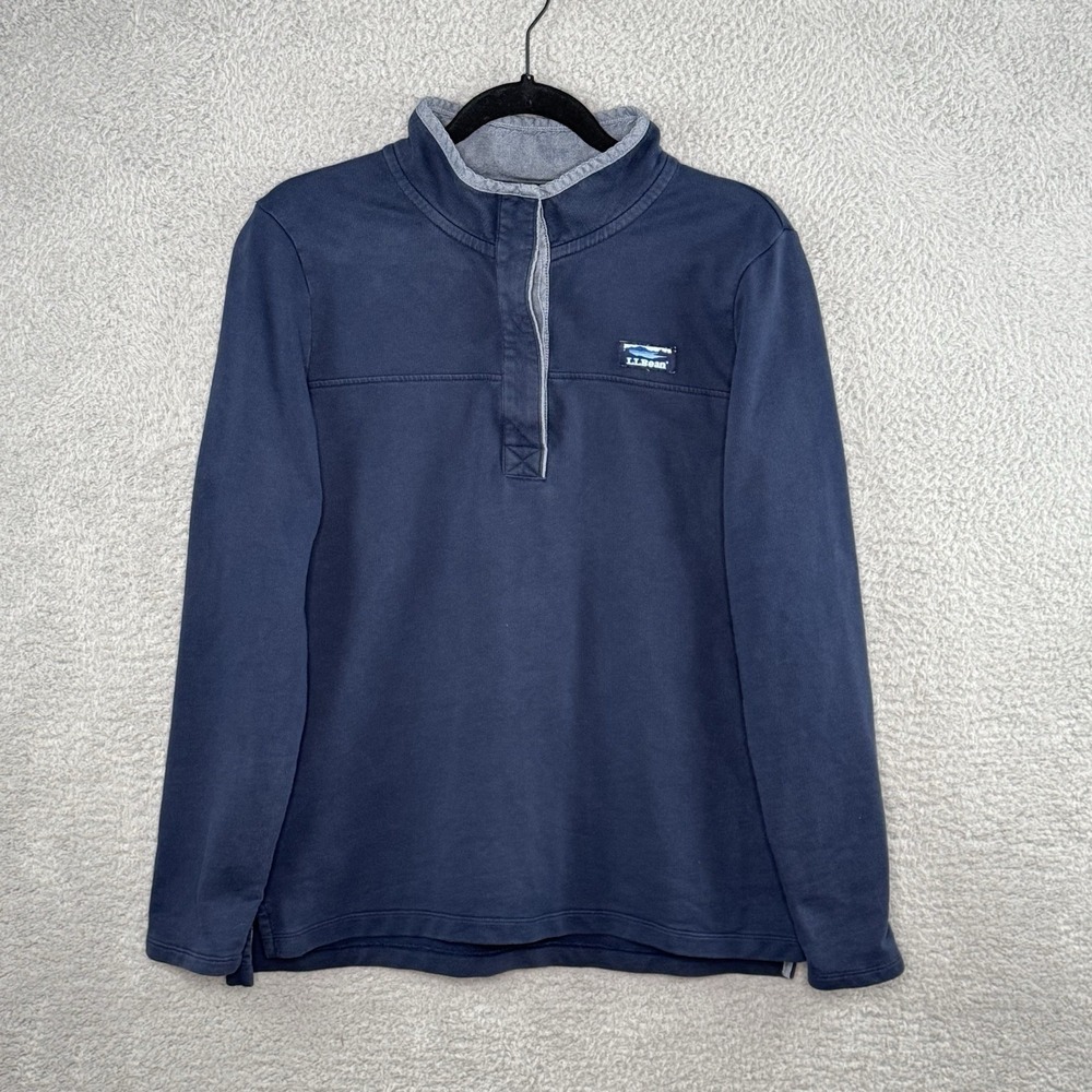 L.L.Bean Women's Rugby Shirt Navy Blue Cotton Long Sleeve Top Henley Logo Top